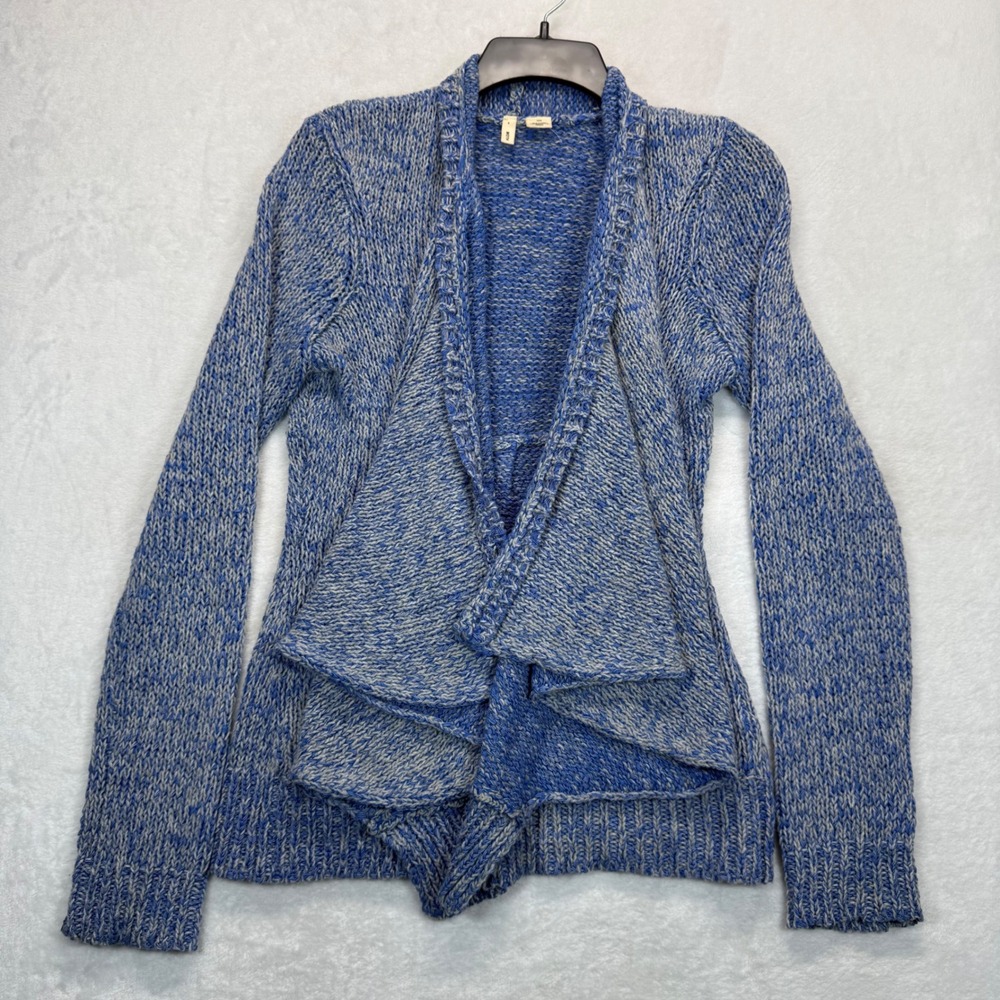 Moth Anthropologie Ruffle Cardigan Open Front Knit Sweater Blue Gray M